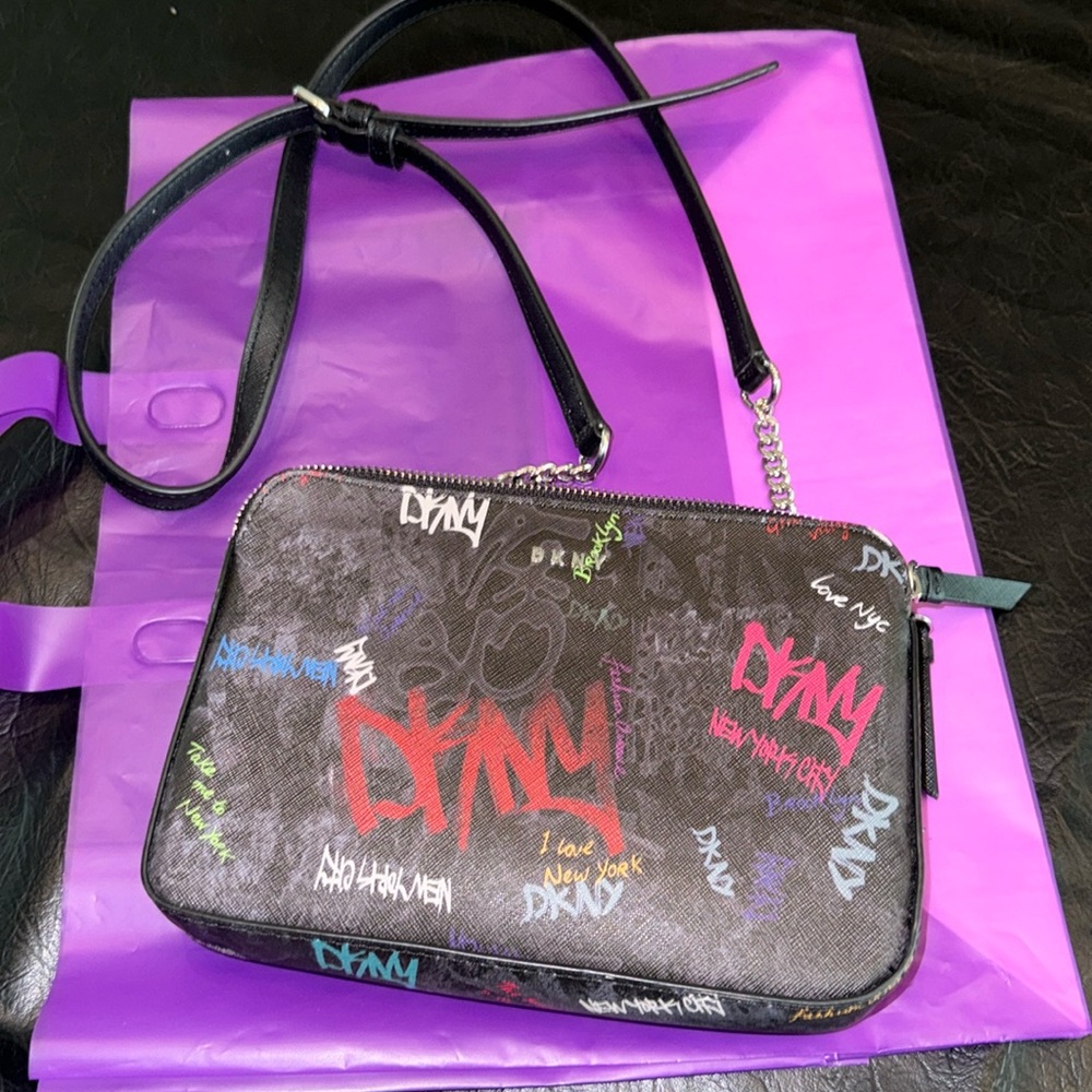 DKNY Black and Red Crossbody Bag with Sleek Design